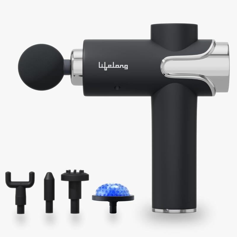 Lifelong Gun Massager for Pain Relief with Cold Compression & 99 Speed Settings - Rechargeable, 5 Massage Heads, 3 Modes for Full Body Deep Tissue Percussion Massage