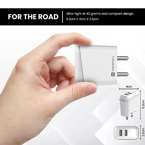 Portronics 10042 Adapto 12C Charger – 12W Single USB Port | Type-C Cable Included | White