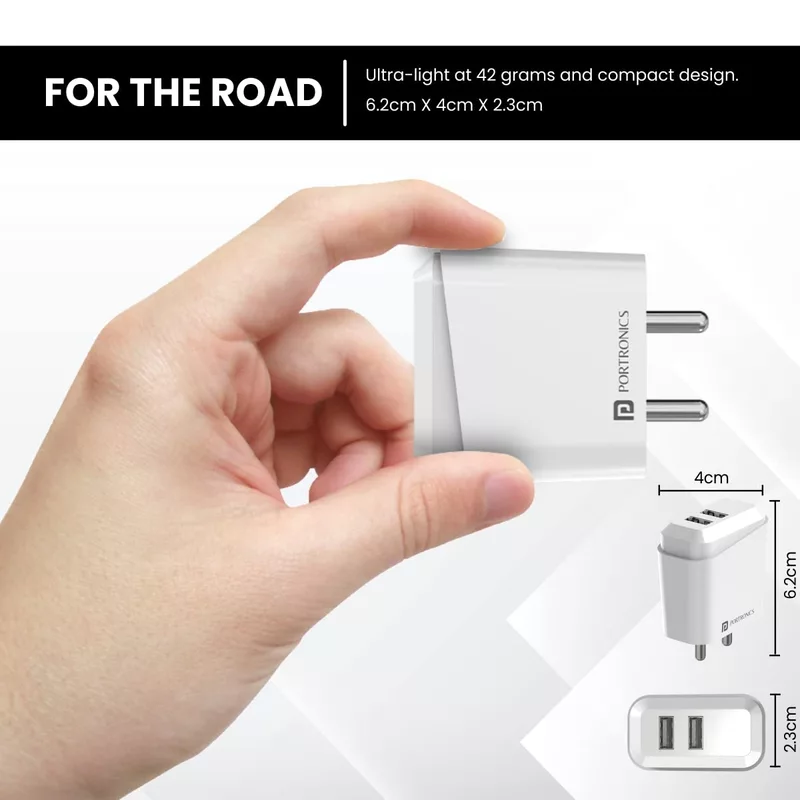 Portronics 10042 Adapto 12C Charger – 12W Single USB Port | Type-C Cable Included | White