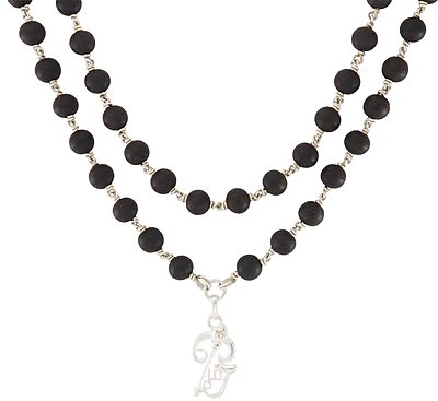 Karungali Mala with Silver Murugan, Vel & Tamil Om Pendant Spiritual Mala Karungali Mala with Silver Murugan, Vel & Tamil Om Pendant Spiritual Mala