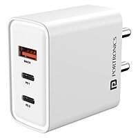 Portronics Adapto 65M 65W Triple Port GaN Fast Charger | Dual Type-C PD + USB-A White