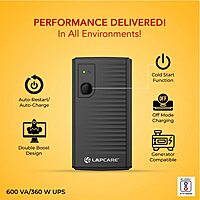 Lapcare LONG-650 600VA UPS – 230V, 360W | Compact Design | 4-8ms Response Time | ATX/EPS | 2Y Warranty | Black