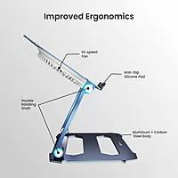 Portronics My Buddy K10 Laptop Stand – Metal Build | Foldable & Extendable | Cooling Fan | Grey