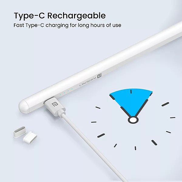 Portronics Glide Stylus Pencil – iPad Compatible, provides precision, smooth writing. Ideal for artists, note-takers, sleek design, long battery life.