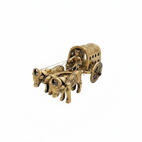 Brass Metal Vintage Bullock Cart with Double Bull