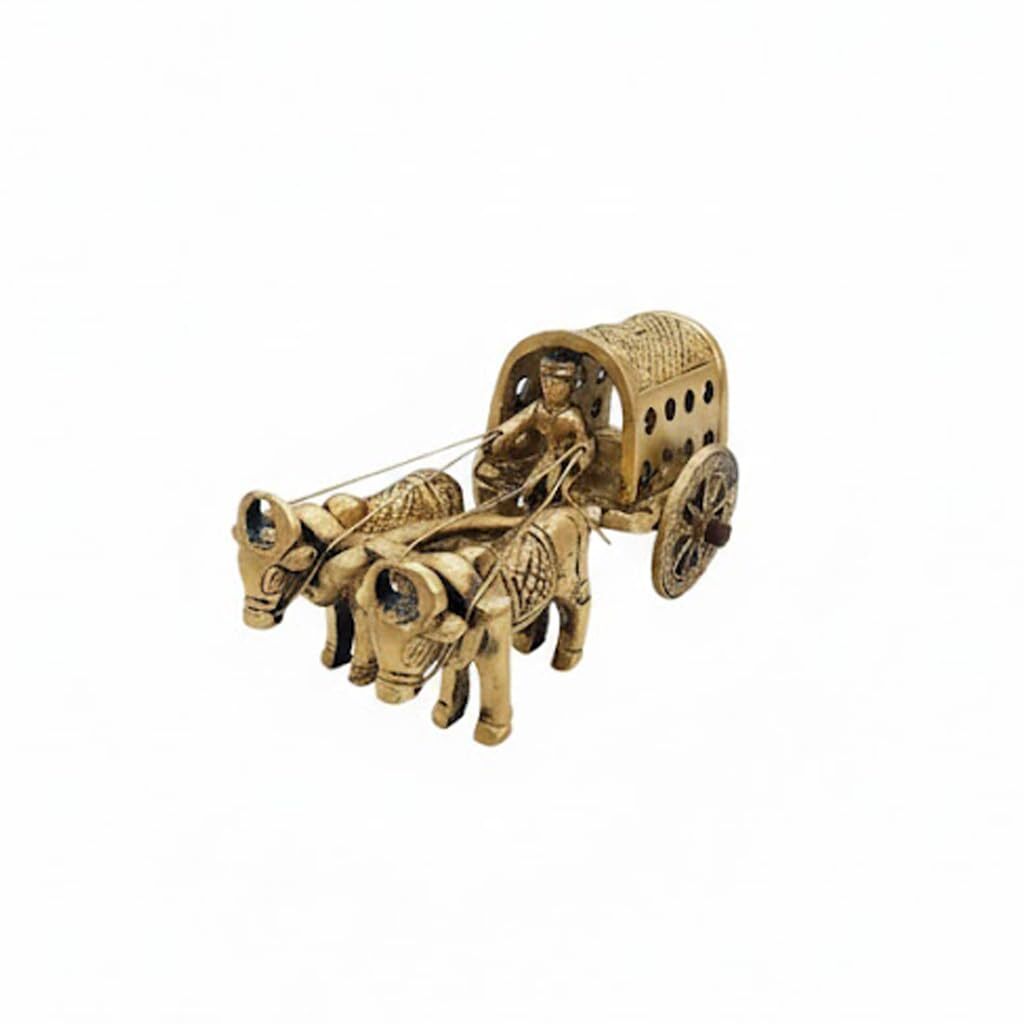 Brass Metal Vintage Bullock Cart with Double Bull