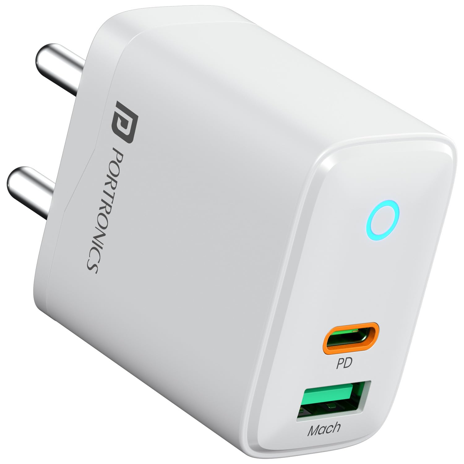 Portronics Adapto 35B 35W Dual Port Wall Charger Type-C PD & USB Fast Charging White