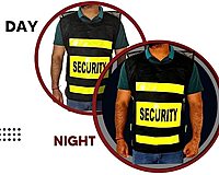 Polyester Fabric Black Security Print Reflective Safety Jacket|Safety Coat with Velcro Closure