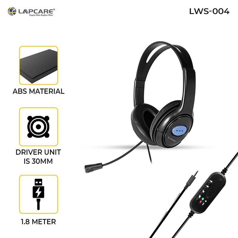 Lapcare LWS004 Black Adjustable Headset – Wired Over-Ear Headphone with Mic  Ideal for Gaming & Voice Recording  PC, Mobile, Xbox, PS4 Compatible
