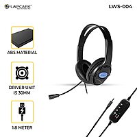 Lapcare LWS-004 Wired Stereo Headset with Mic | On-Ear Headphones with Soft Cushions, 1.8m Cable & Adjustable Mic – Ideal for Online Classes, Office Calls & Gaming