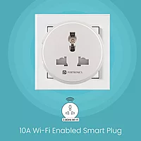 Portronics Splug 10 – 10A WiFi Smart Plug for Home Use. Control devices remotely via app, schedule timers, and monitor energy usage. Compatible with Alexa and Google Assistant for voice control.