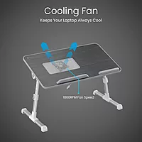 Portronics My Buddy Plus Adjustable Laptop Table with Fan (Black) offers ergonomic design, adjustable height, and built-in cooling fan. Perfect for comfortable work or leisure on your laptop.