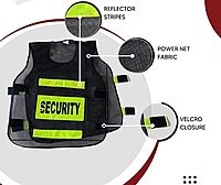 Polyester Fabric Black Security Print Reflective Safety Jacket|Safety Coat with Velcro Closure