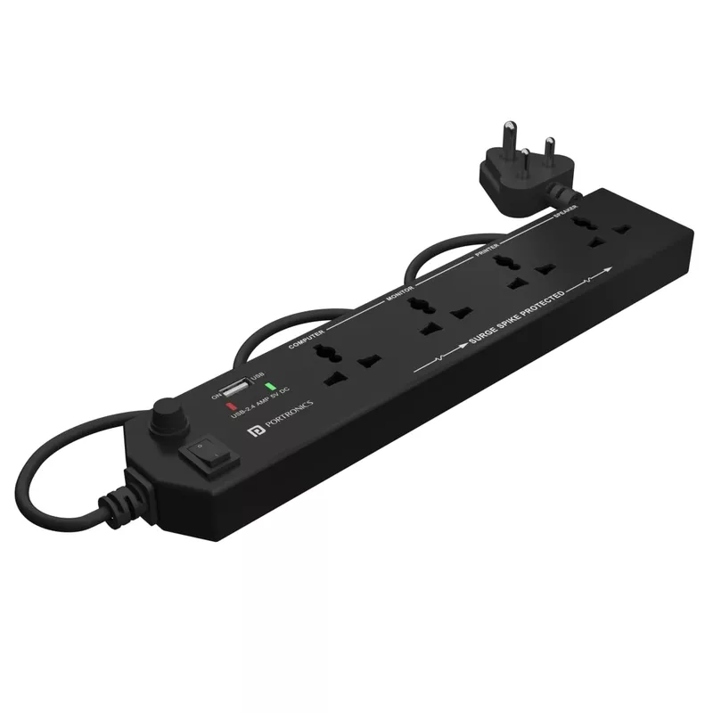 Portronics Power Plate 4 (White) features 4 universal sockets and USB ports for versatile charging. Compact design, ideal for home or office use, ensuring all your devices stay powered.