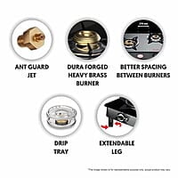 Preethi Valentino Glass top 3 Burner Gas Stove, Manual Ignition, Black ISI Approved