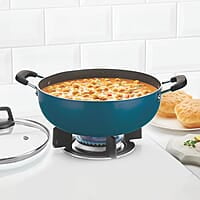 Borosil ProChef Non-Stick Aluminum Kadhai with Lid 24 cm | Gas Stove Compatible, Thick Uniform Body for Even Heating, Dishwasher Safe | 5 Layer Nonstick Coating, PFOA Free | 1 Year Warranty | Blue