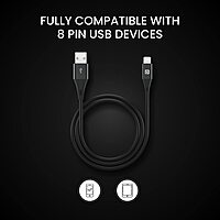 Portronics Konnect B+ 8-Pin USB Cable – 1M, 3A Fast Charging & Data Transfer, Durable Design, White