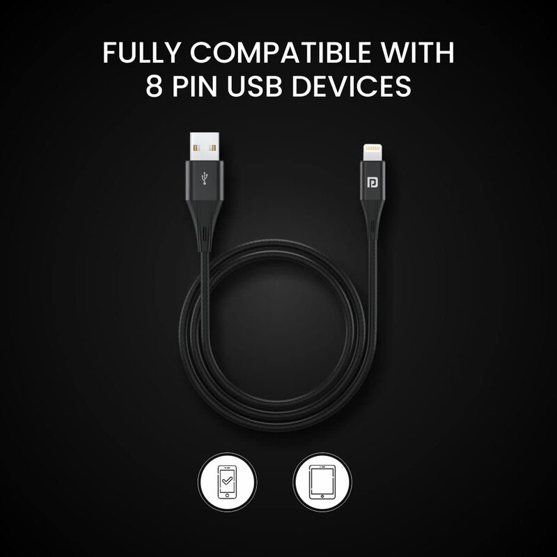 Portronics Konnect B+ 8-Pin USB Cable – 1M, 3A Fast Charging & Data Transfer, Durable Design, White