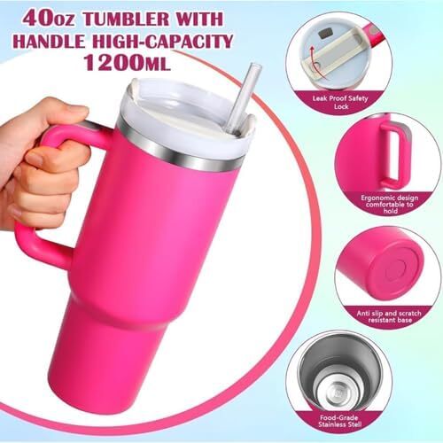 STEEL SIPPER 40oz Stainless Steel Vacuum Insulated Tumbler with Straw and Lid & Handle, Travel Coffee Mugs Cups for Hot Drinks with Handle and Straw Insulated Water Bottle Iced Coffee Cup