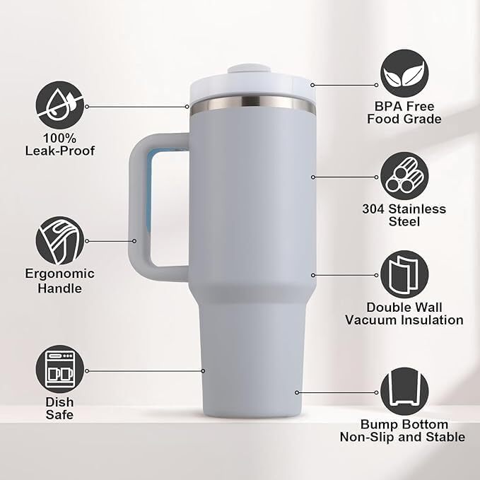 STEEL SIPPER 40oz Stainless Steel Vacuum Insulated Tumbler with Straw and Lid & Handle, Travel Coffee Mugs Cups for Hot Drinks with Handle and Straw Insulated Water Bottle Iced Coffee Cup