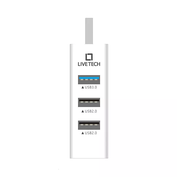 Live Tech Force 4-Port USB Hub – USB 3.0 + 2.0, enhances connectivity, high-speed transfer, compact, ideal for home or office.