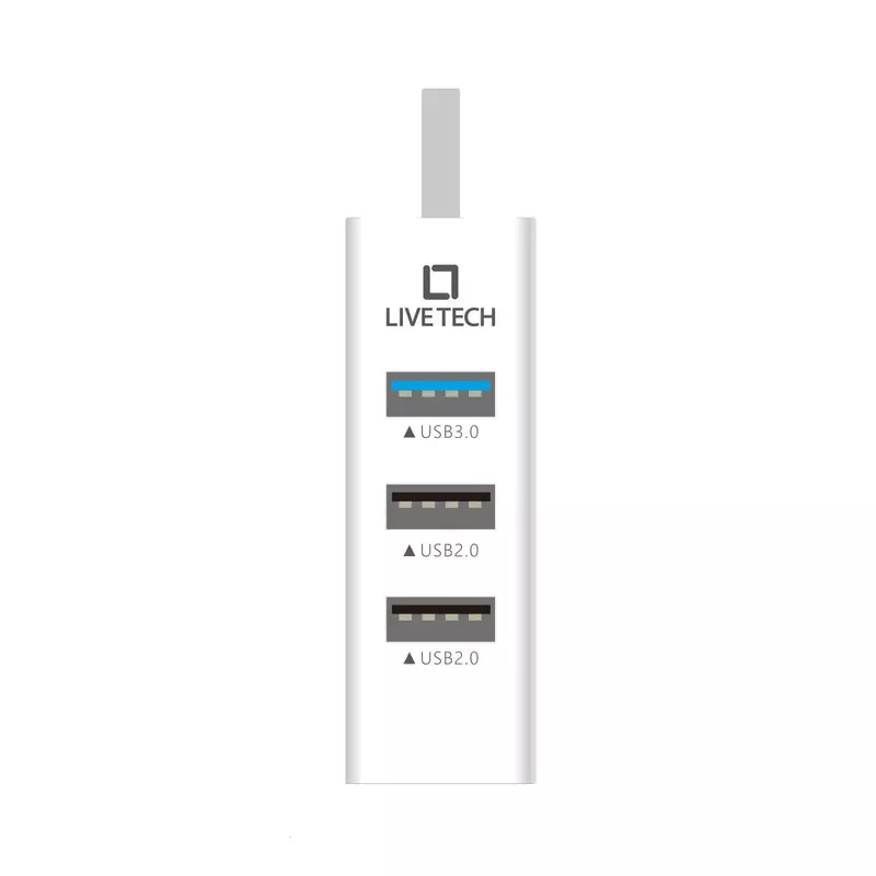 Live Tech Force 4-Port USB Hub – USB 3.0 + 2.0, enhances connectivity, high-speed transfer, compact, ideal for home or office.