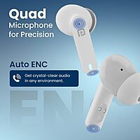 Portronics Twins S11 – Gaming TWS Earbuds, featuring Environmental Noise Cancellation (ENC) for immersive sound, sleek design in white, perfect for gamers seeking high-quality audio experience.