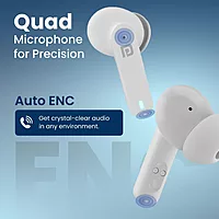 Portronics Twins S11 – Gaming TWS Earbuds, featuring Environmental Noise Cancellation (ENC) for immersive sound, sleek design in white, perfect for gamers seeking high-quality audio experience.