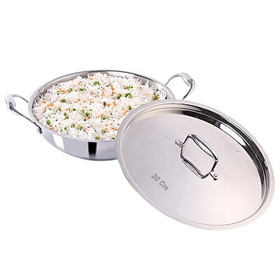 Wonderchef Nigella Tri-ply Stainless Steel 30 cm Kadhai with Lid 4.6 Litre 2.6mm Thickness