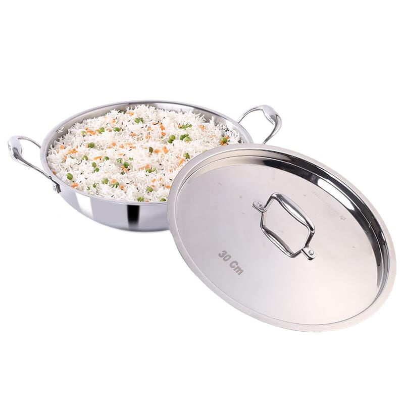 Wonderchef Nigella Tri-ply Stainless Steel 30 cm Kadhai with Lid 4.6 Litre 2.6mm Thickness