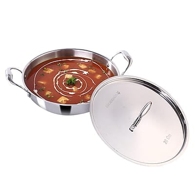 Wonderchef Nigella Tri-Ply Stainless Steel 28cm Kadhai with Lid 4.1 Litres 2.6mm Thickness