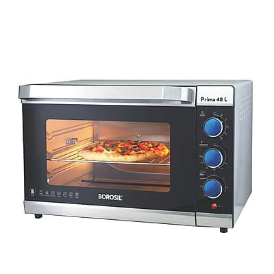 Borosil Prima 48 L Oven Toaster & Grill, Motorised Rotisserie & Convection Heating, 6 Heating Modes, Silver