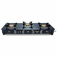Preethi Alya Glass Top 3 Burner Gas Stove, Manual Ignition