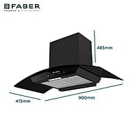 Faber 90 cm 1320 m³/hr Curved Glass Kitchen Chimney 3 Layer Baffle Filter Gravity Suction