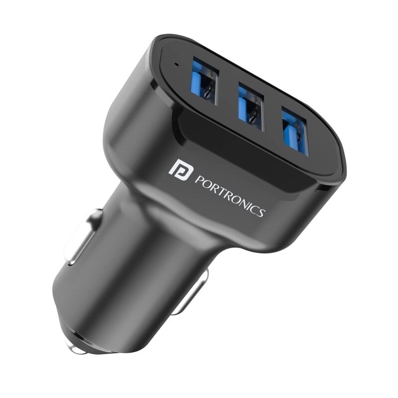 Portronics 17W Triple Output Car Charger 3.4A USB Adapter for Cars & Mobile Phones Black