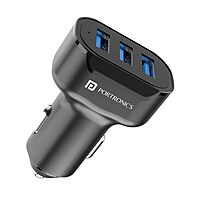 Portronics 17W Triple Output Car Charger USB Adapter for Cars & Mobile Phones Black