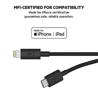 Belkin International Lightning Cable 2A 1m USB-C Cable with Lightning Connector Belkin International Lightning Cable 2A 1m USB-C Cable with Lightning Connector