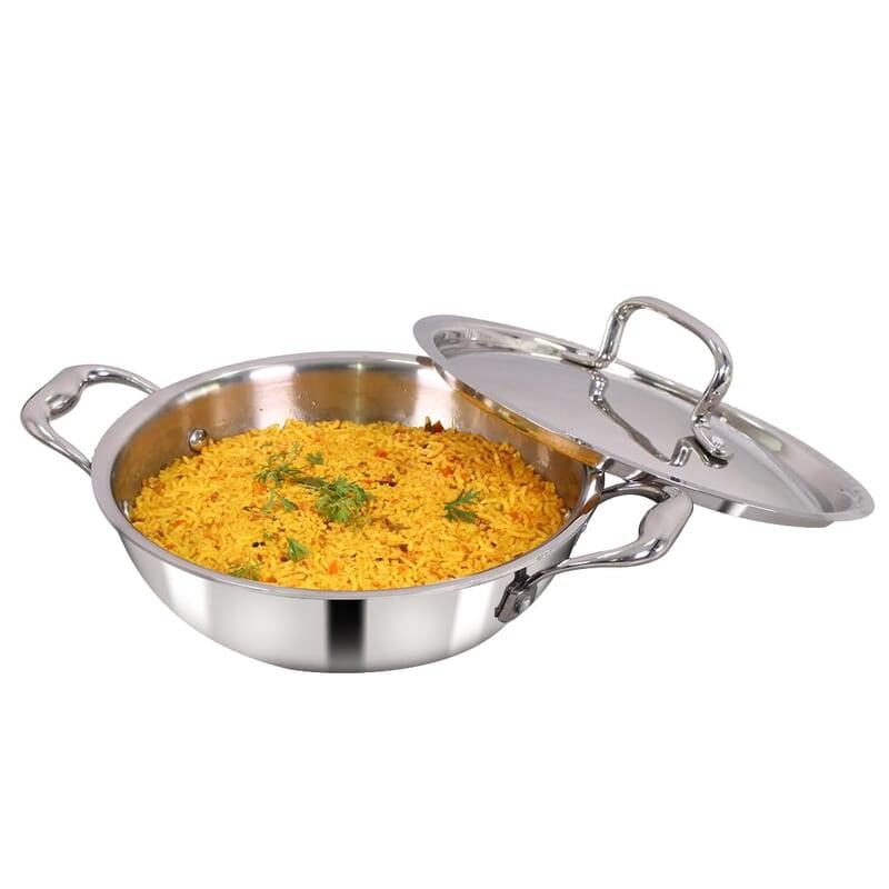Wonderchef Nigella Tri-ply Stainless Steel 24 cm Kadhai with Lid 2.2 litres 2.6mm Thickness