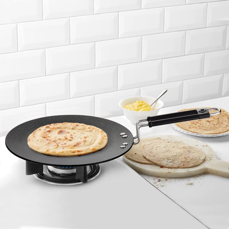 Borosil Granito Non-Stick Concave Tawa, Induction Friendly, Granite Finish, PFOA-Free, 28 cm Diameter, Black