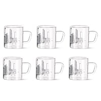 Borosil Vision Roma Tea n Coffee Classic Mug Set of 6 Pcs 210 ml | Borosillicate Glass, Microwave Safe, Scratch Resistance, Lightweight | for Chai, Green Tea, Milk