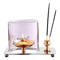 Borosil Aarti Diya Decorative Brass Glass Oil Lamp