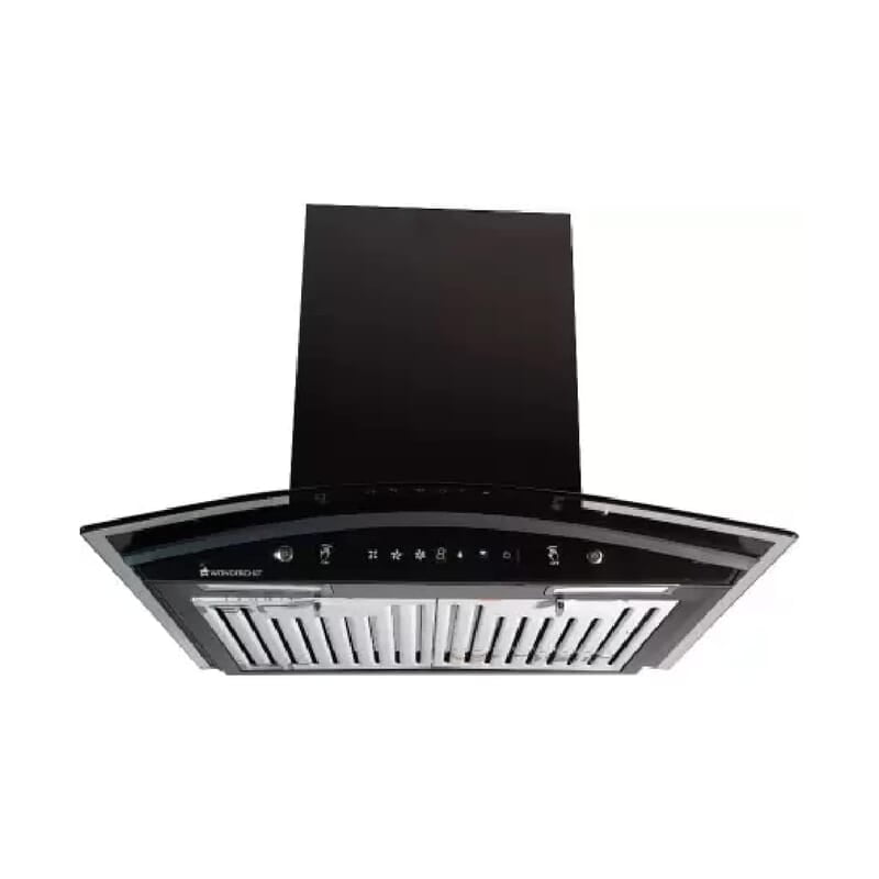 Wonderchef Power Curve Wall-Mount Chimney Auto Clean Function 1200M3/H Suction Capacity 3 Speed Motion SS Baffle filter