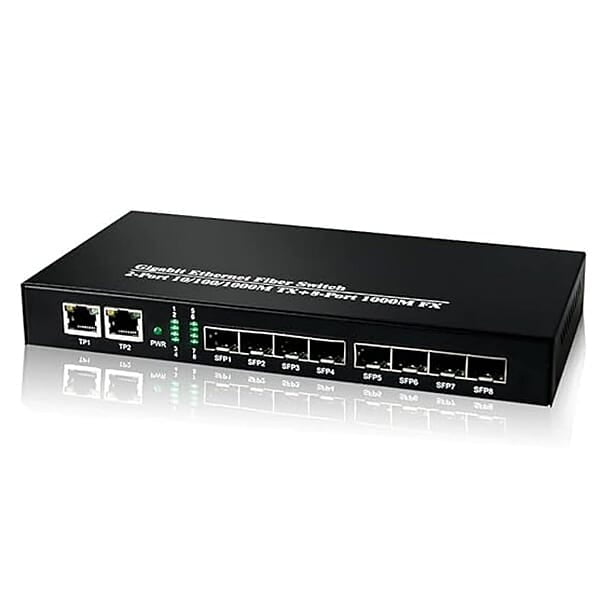 Champion 8 Port Gigabit SFP Fiber Switch with 2 Gigabit RJ45 Ports | Unmanaged L2 Network Switch