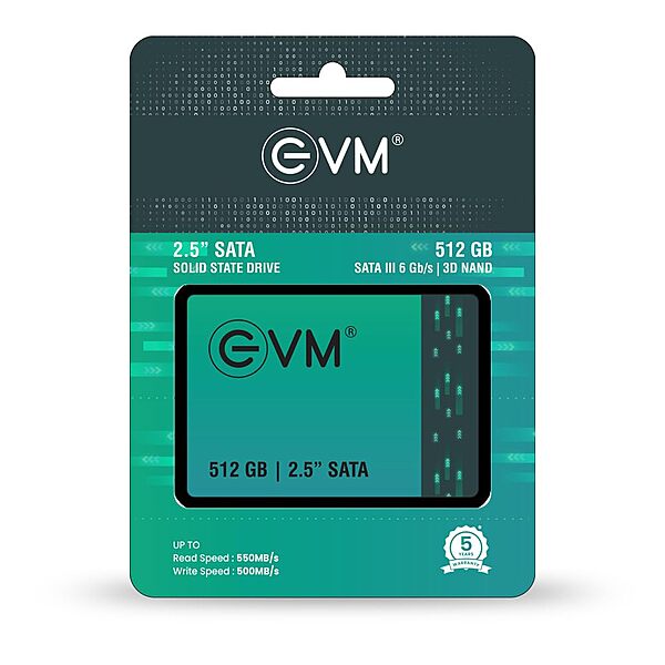 EVM 512GB SATA SSD (2.5 Inch Internal Drive, High-Speed Read 550MB/s & Write 500MB/s, 1 Year Warranty)