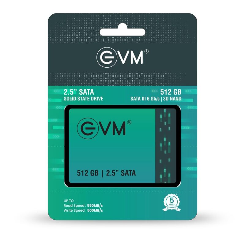 EVM 512GB SATA SSD (2.5 Inch Internal Drive, High-Speed Read 550MB/s & Write 500MB/s, 1 Year Warranty)