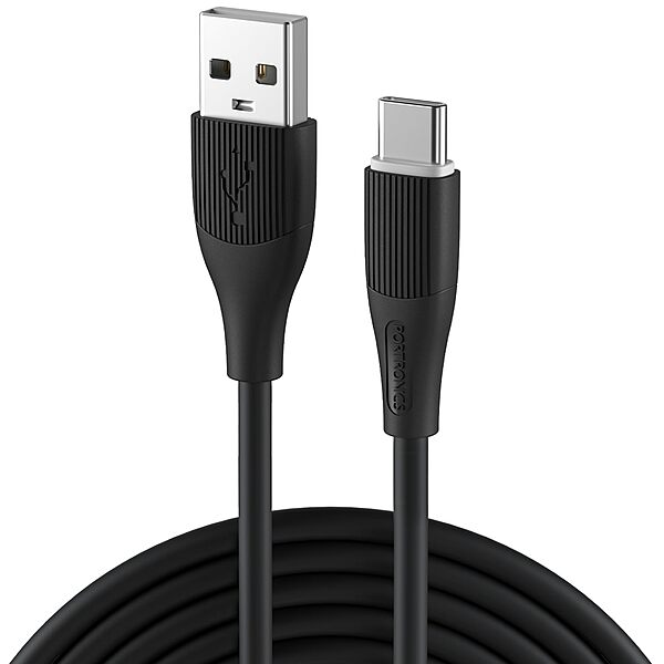 Portronics Silklink – 3A USB-A to Type-C Cable, 1M Black, durable and fast charging, perfect for smartphones and tablets, tangle-free design, high-speed data transfer, reliable performance.