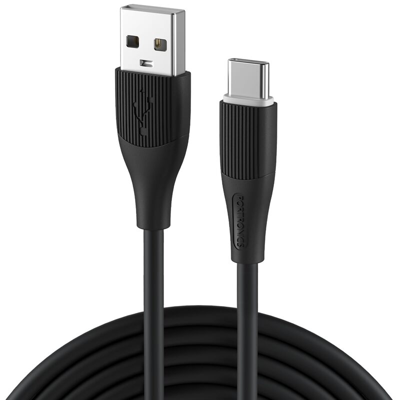 Portronics Silklink – 3A USB-A to Type-C Cable, 1M Black, durable and fast charging, perfect for smartphones and tablets, tangle-free design, high-speed data transfer, reliable performance.