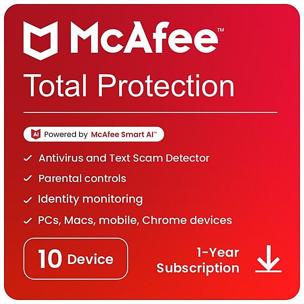 McAfee Total Protection 2024 10 Device 1 Year Antivirus Security