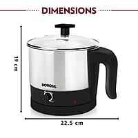 Borosil 1 L 600W Stainless Steel Omni Electric Kettle with Egg and Momo Tray | Water Heater Jug | Auto Cut-off, Overheat & Dry Boil Protection | Multipurpose Kettle | 1 Year Warranty