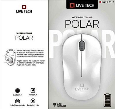 Live Tech Polar 2.4GHz Wireless Mouse – 1600 DPI | DURACELL 1xAA Battery | USB Plug & Play – 1600 DPI | DURACELL 1xAA Battery | USB Plug & Play